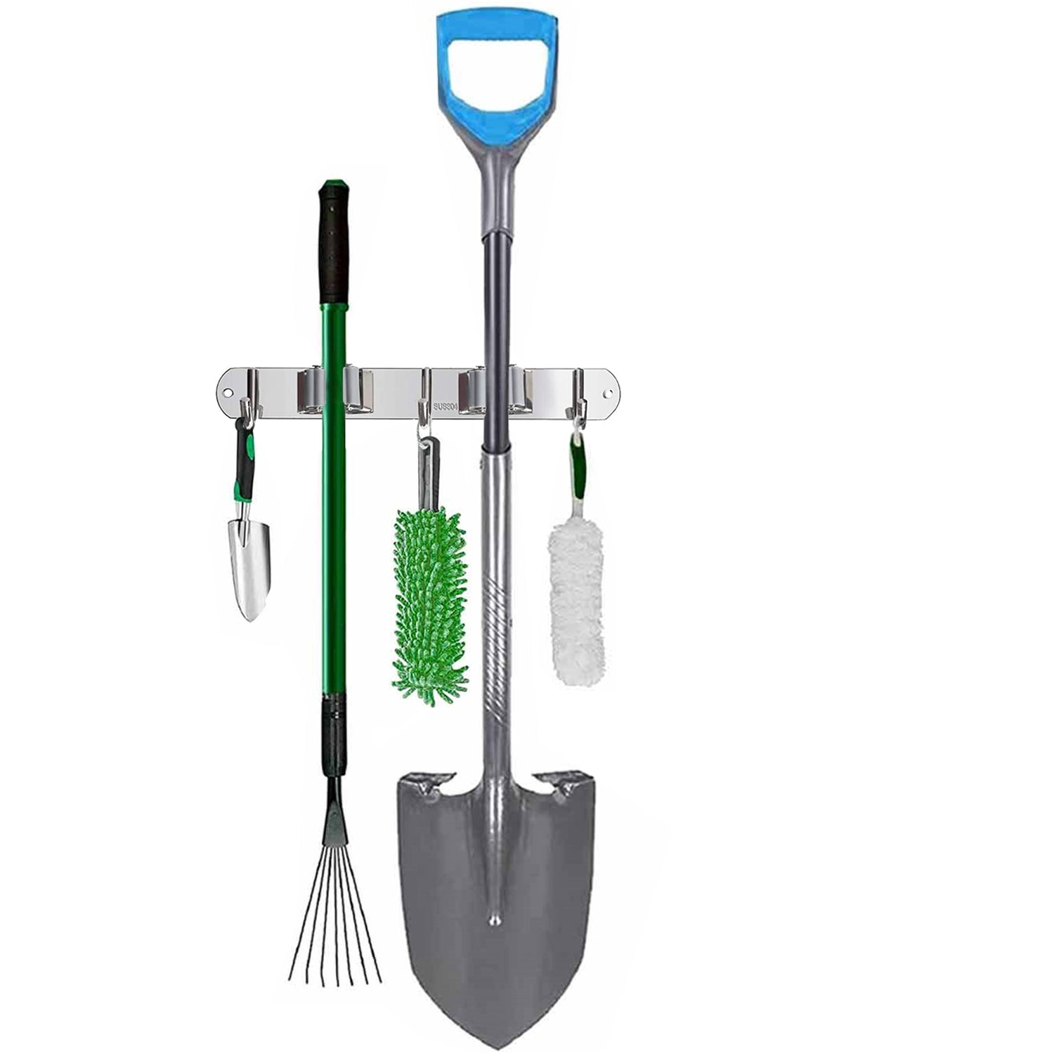 RVS grijze bezemhouder 28cm –  2 houders 3 haken