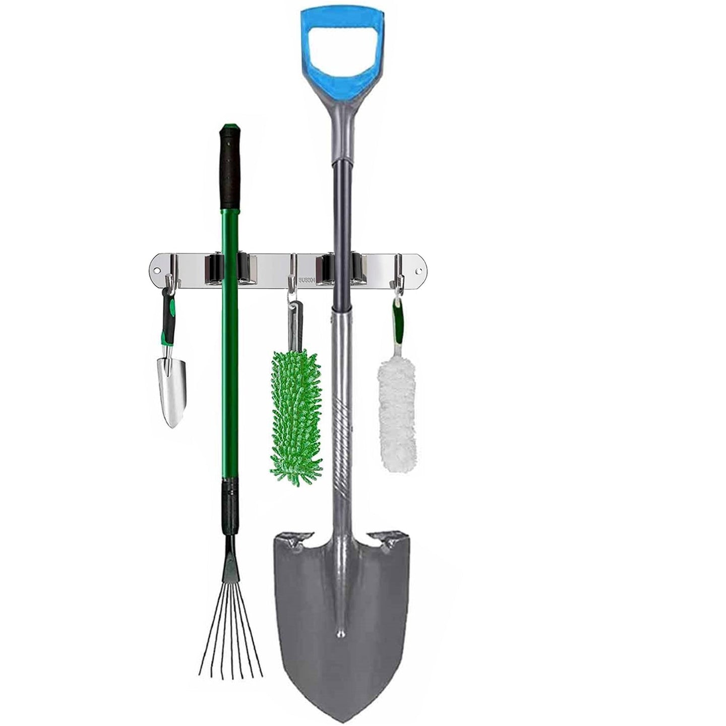 RVS zwarte bezemhouder 28cm –  2 houders 3 haken
