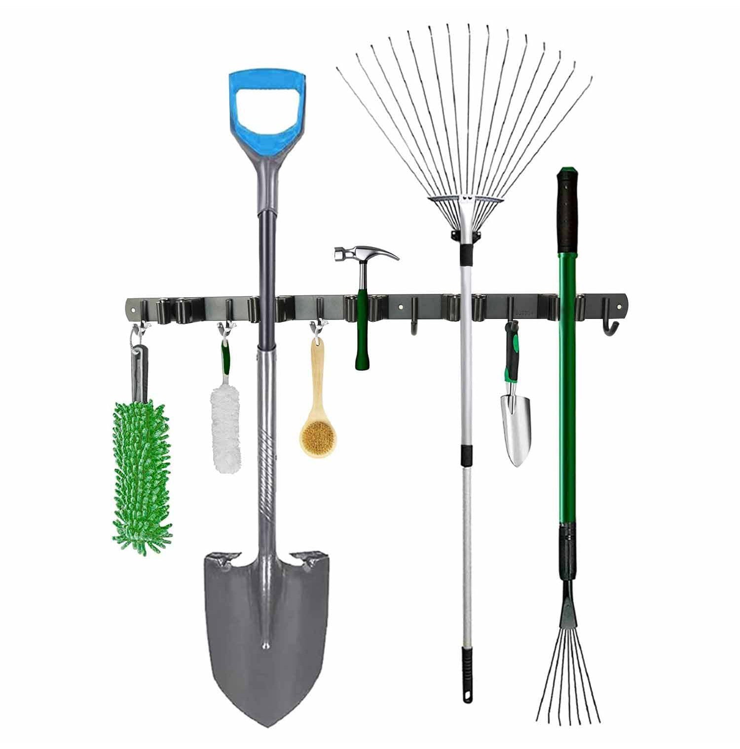 Combi Deal: 2 Zwarte Bezemhouders 60 cm – 5 houders + 6 haken
