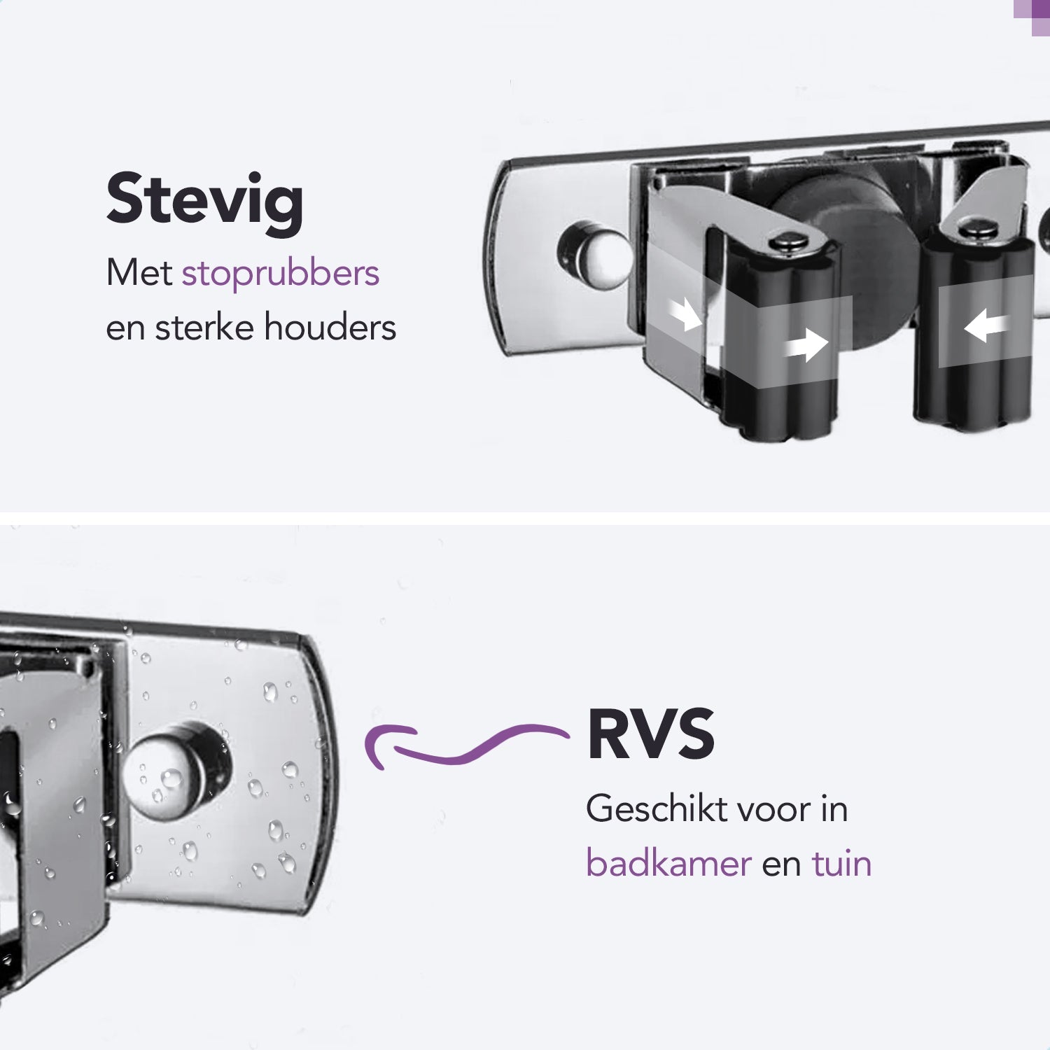 RVS zwarte bezemhouder 38cm – 3 houders 4 haken