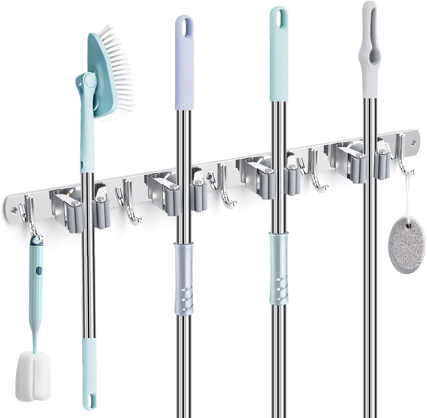 RVS grijze bezemhouder 50cm – 4 houders 5 haken