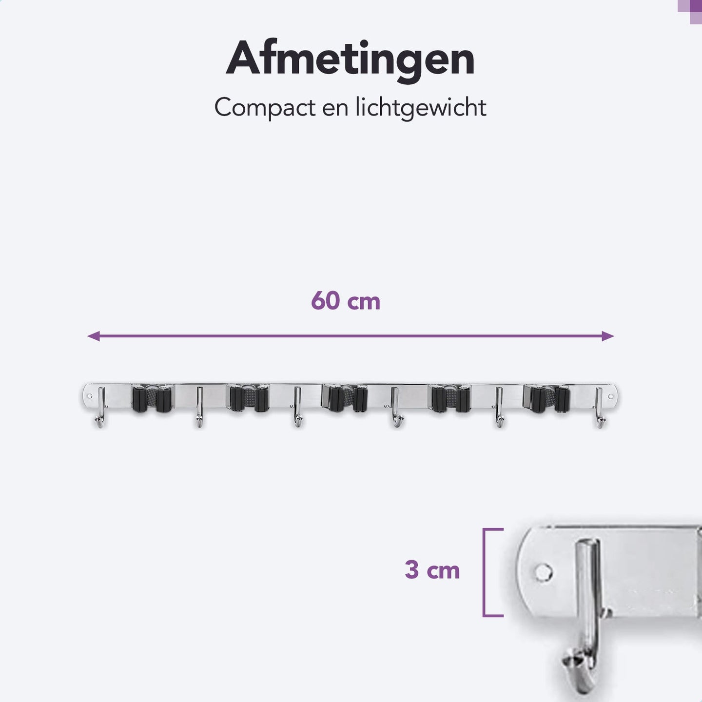 RVS zwarte bezemhouder 60cm – 5 houders 6 haken