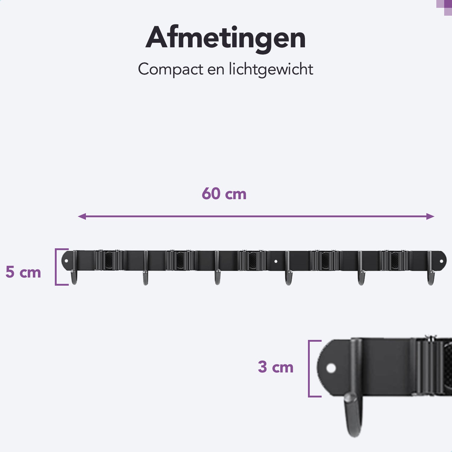 Zwarte bezemhouder 60cm – 5 houders 6 haken