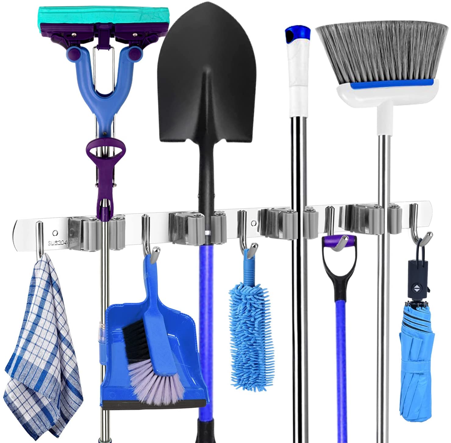 RVS grijze bezemhouder 50cm – 4 houders 5 haken