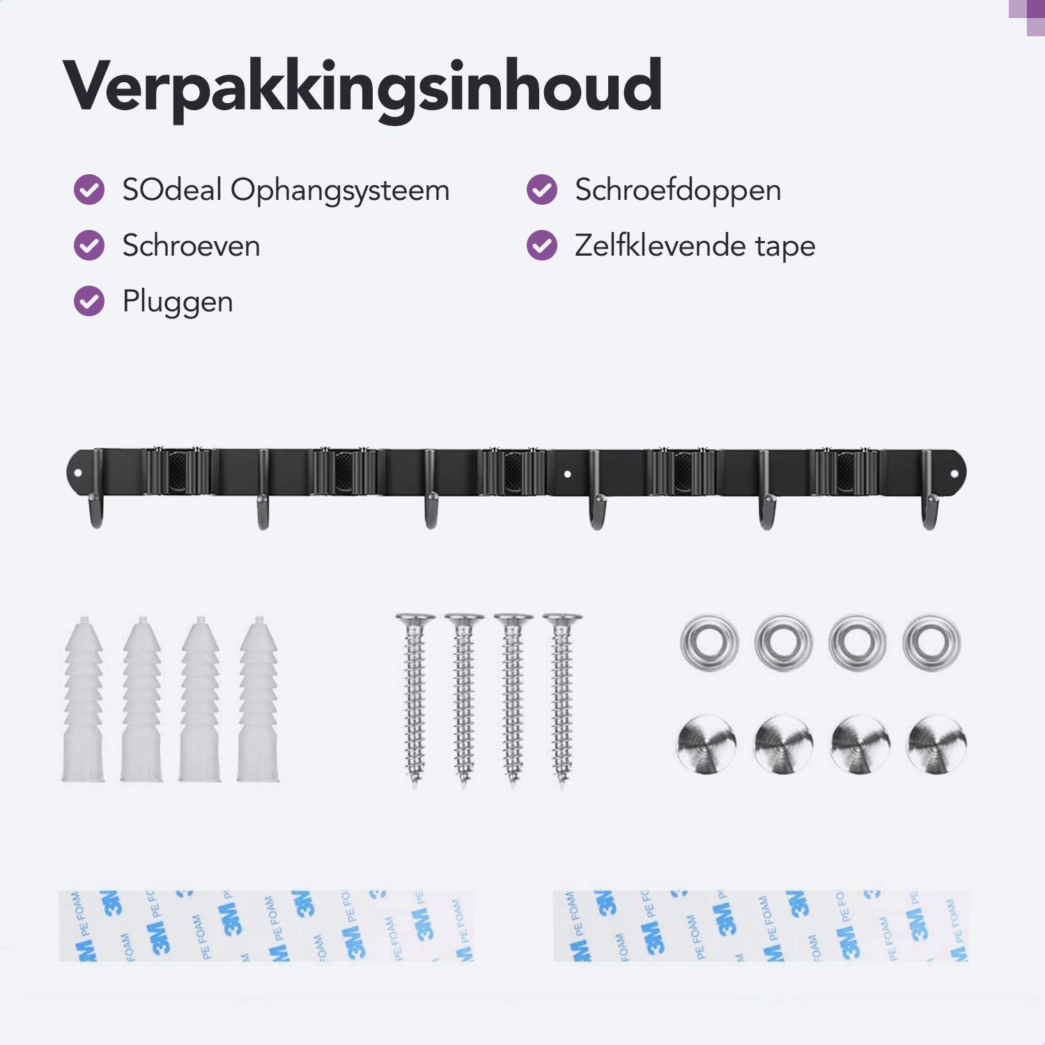 Zwarte bezemhouder 60cm – 5 houders 6 haken
