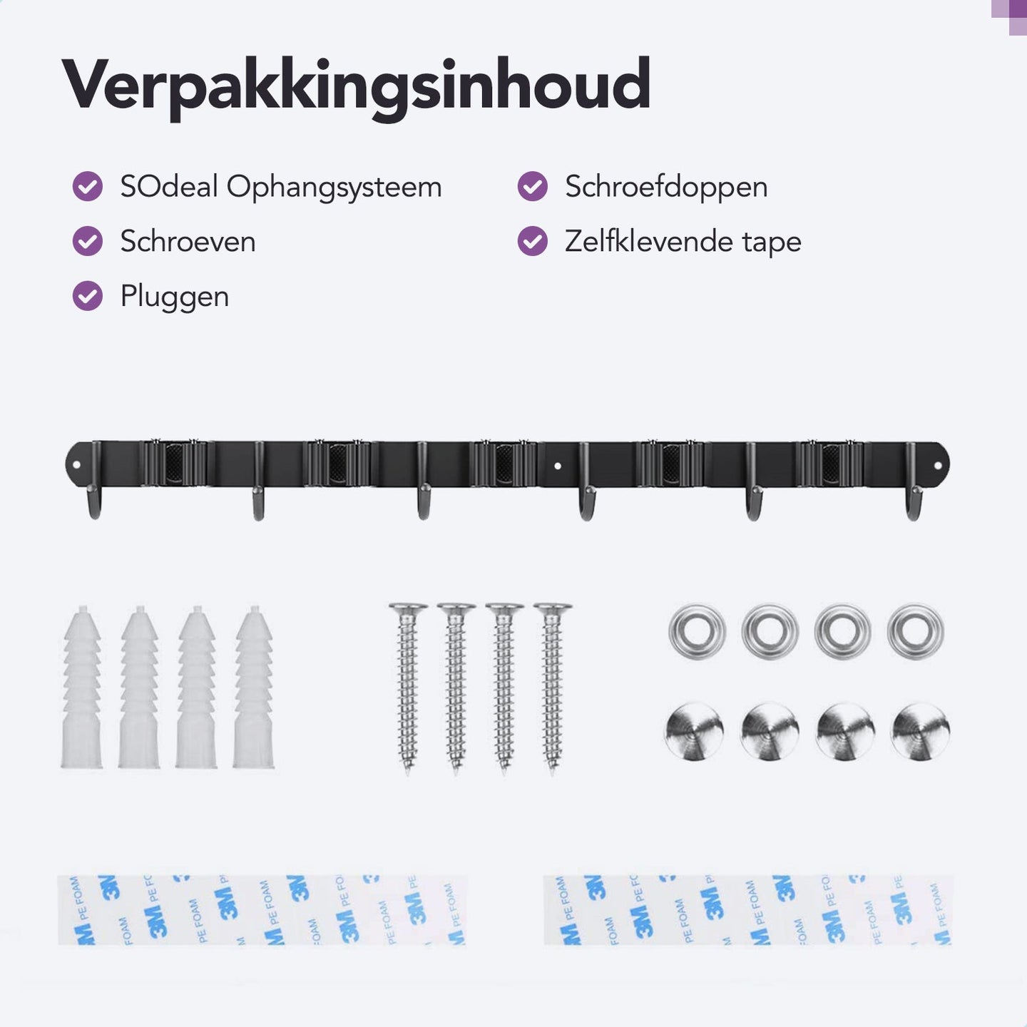 Zwarte bezemhouder 60cm – 5 houders 6 haken