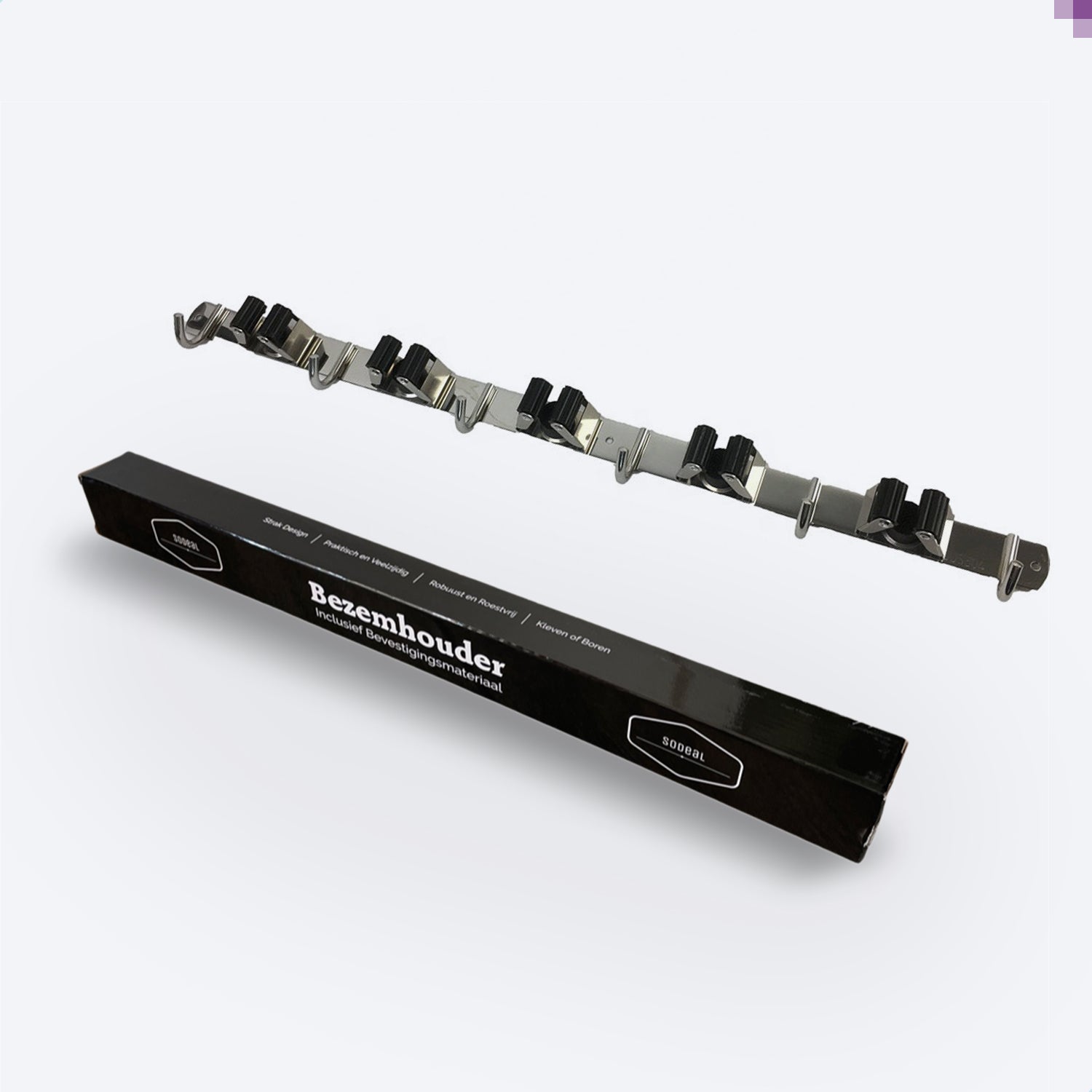RVS grijze bezemhouder 50cm – 4 houders 5 haken