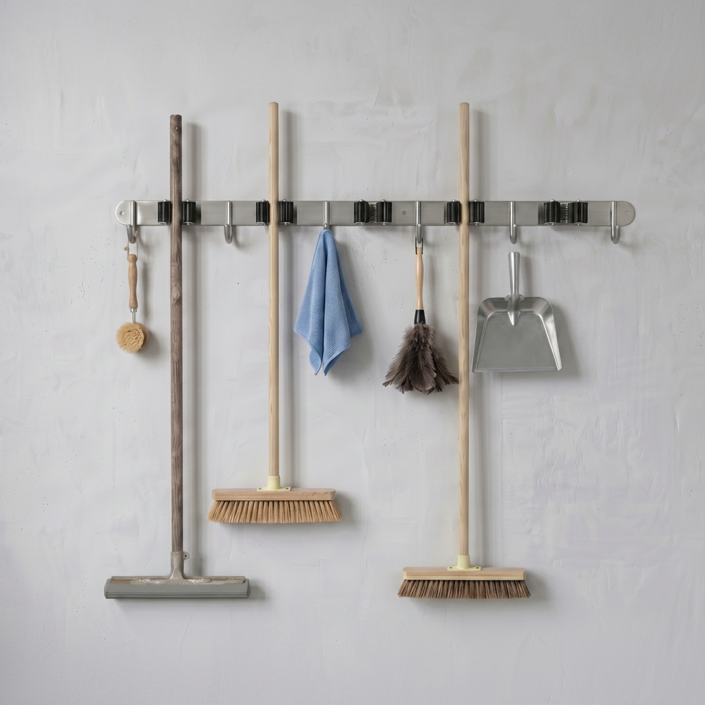 RVS zwarte bezemhouder 60cm – 5 houders 6 haken