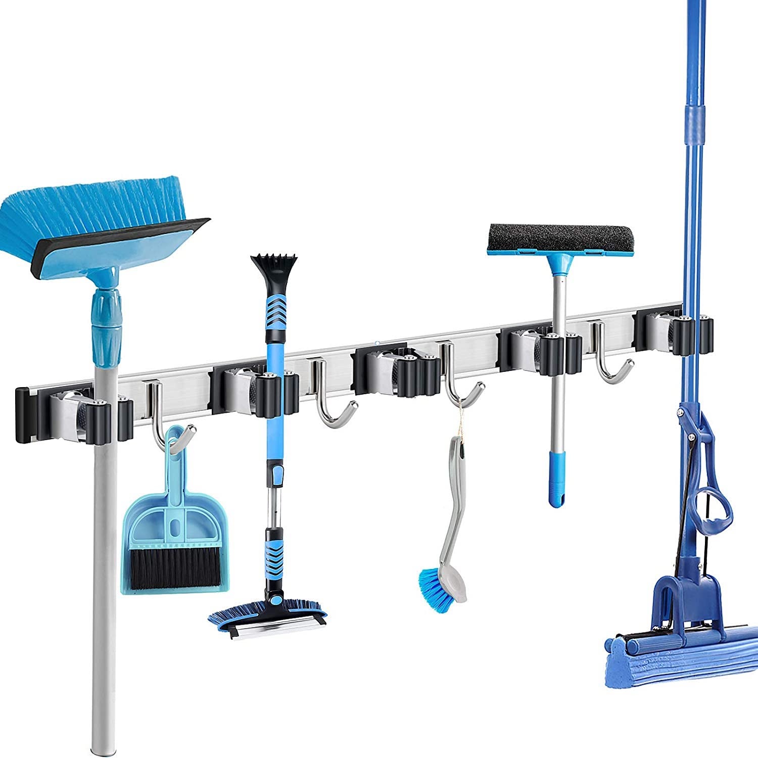 Combi Deal: 2 RVS Zwarte Bezemhouders 60 cm – 5 houders + 6 haken