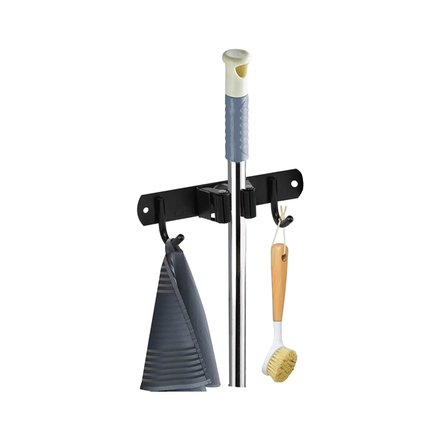 RVS Zwarte Bezemhouder 21,5cm –  1 houder 2 haken